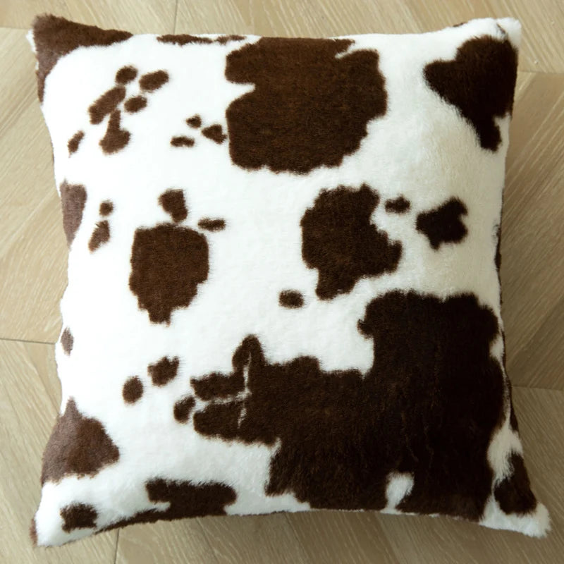 Throw Pillow Faux Cowhide Fur & Vegan Leather