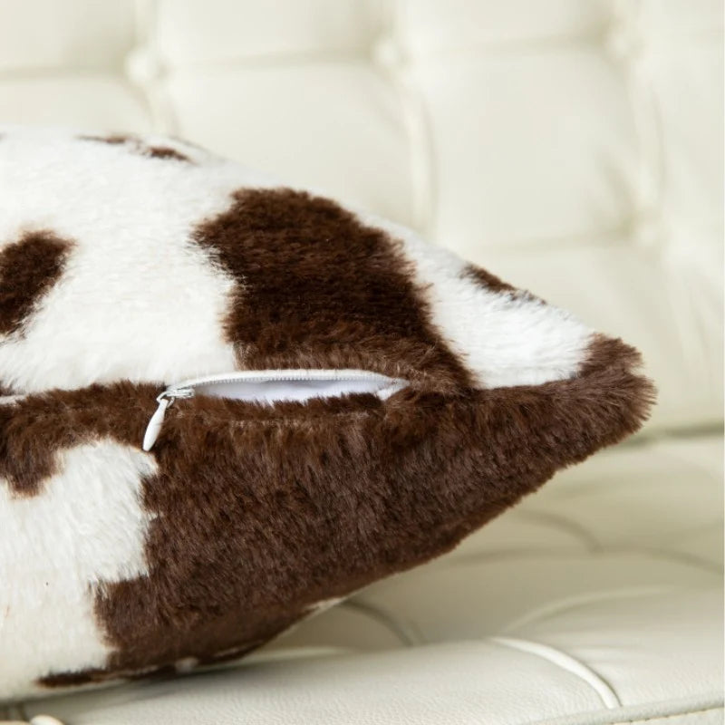 Throw Pillow Faux Cowhide Fur & Vegan Leather