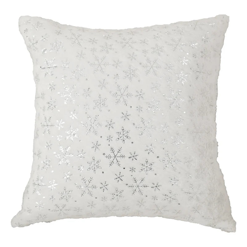 Throw Pillow Faux Fur Gold Snowflake Foil Removable Cover