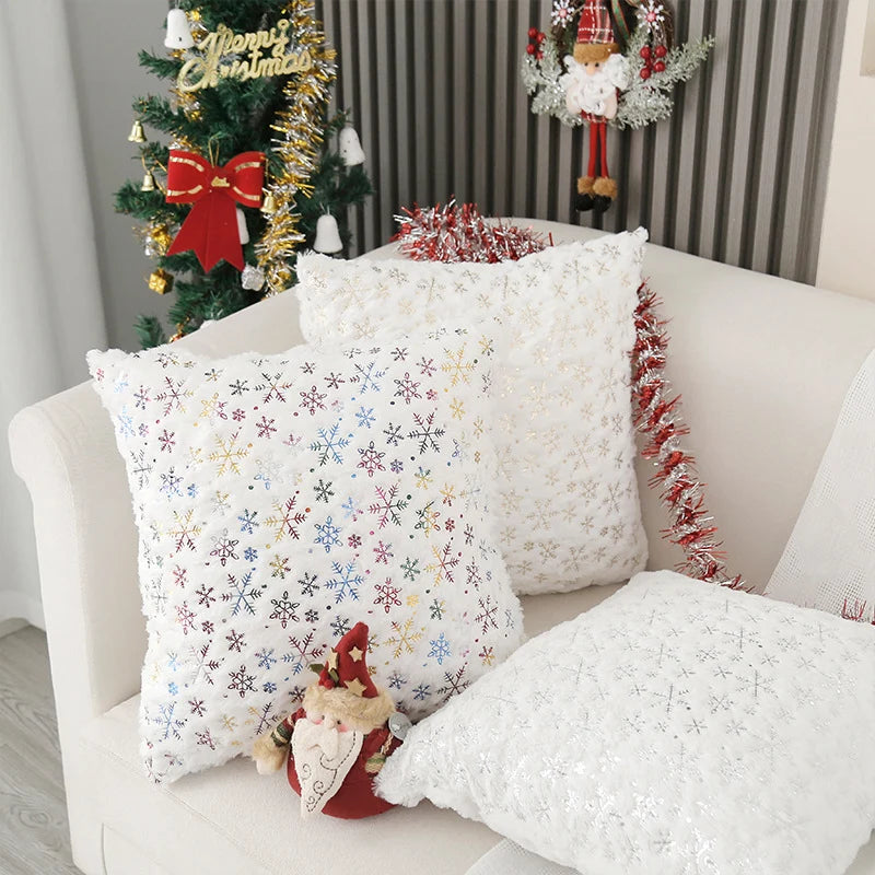 Throw Pillow Faux Fur Gold Snowflake Foil Removable Cover