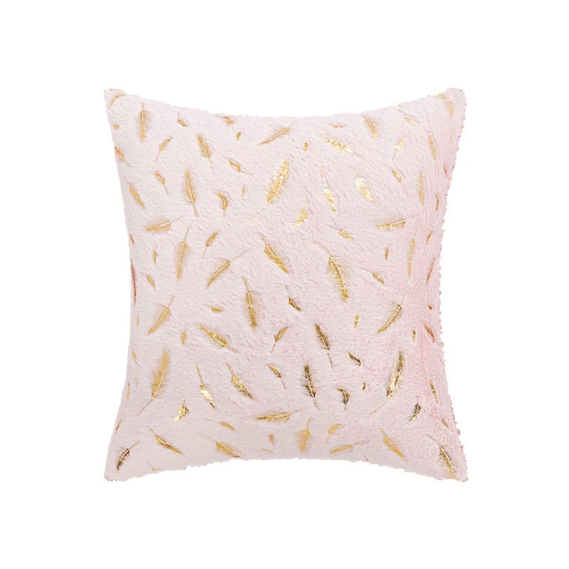 Throw Pillow Faux Fur Metallic Feather Accents Removable Cover