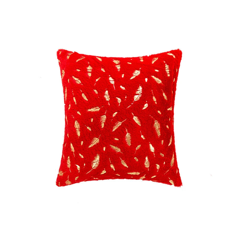 Throw Pillow Faux Fur Metallic Feather Accents Removable Cover