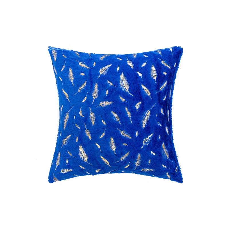 Throw Pillow Faux Fur Metallic Feather Accents Removable Cover