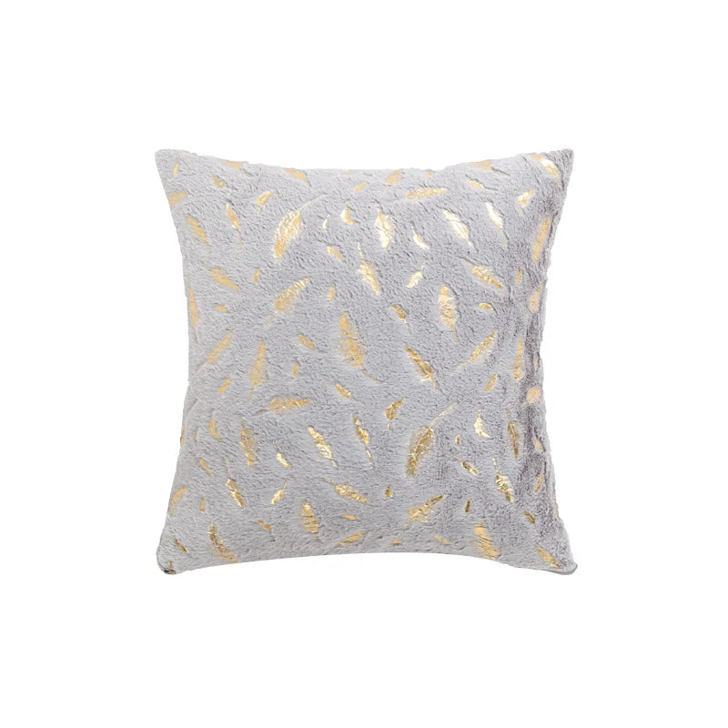 Throw Pillow Faux Fur Metallic Feather Accents Removable Cover