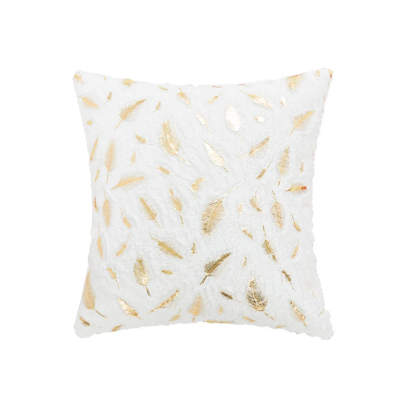 Throw Pillow Faux Fur Metallic Feather Accents Removable Cover