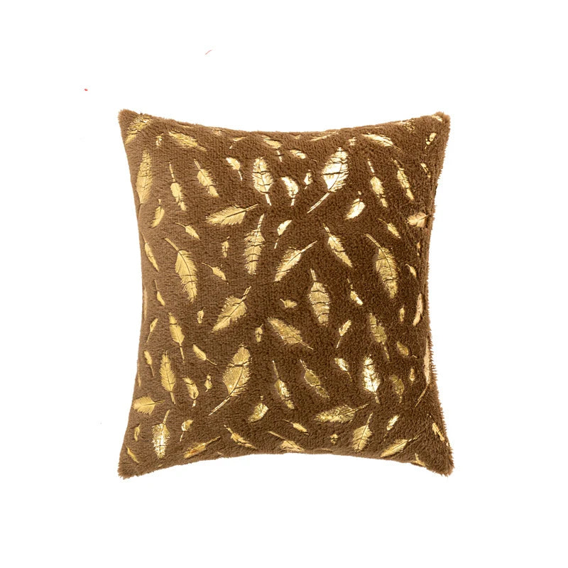 Throw Pillow Faux Fur Metallic Feather Accents Removable Cover
