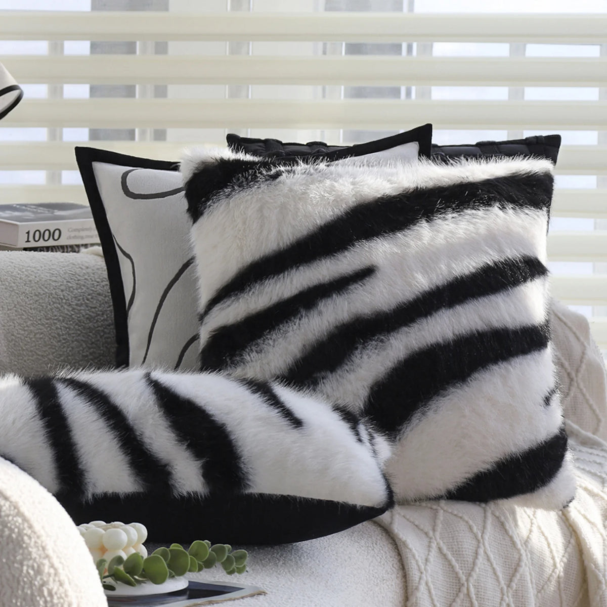 Throw Pillow Faux Fur Zebra Removable Cover