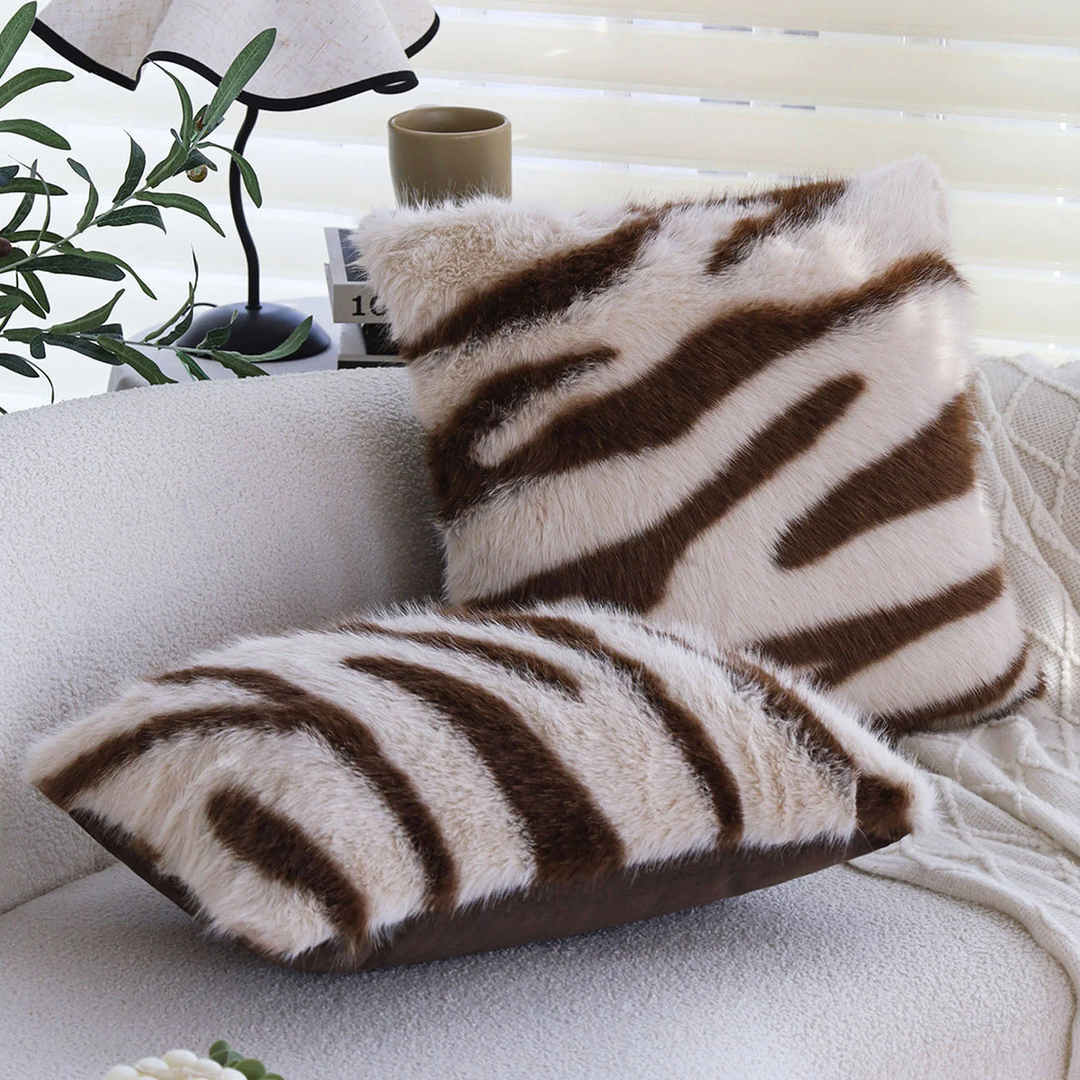 Throw Pillow Faux Fur Zebra Removable Cover