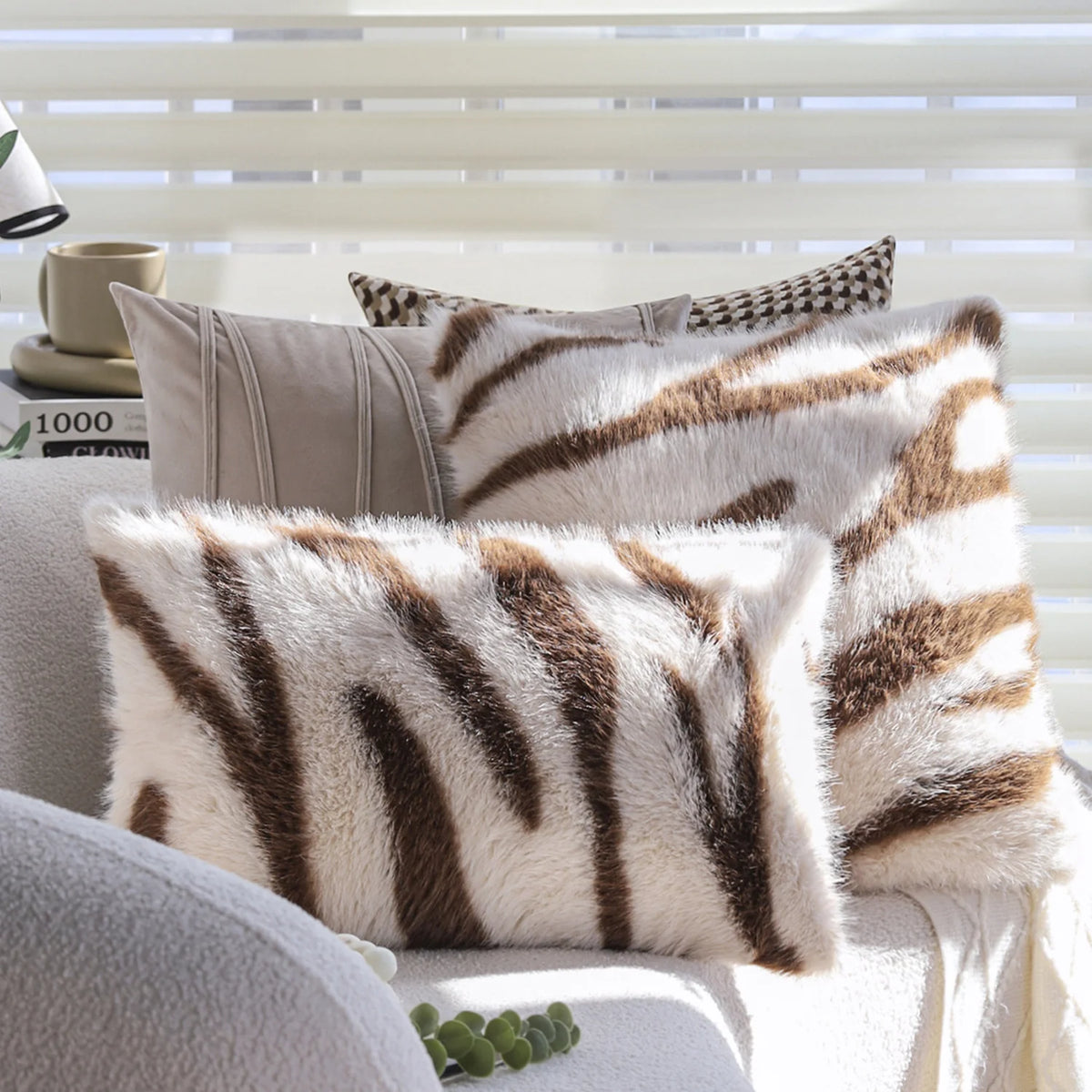 Throw Pillow Faux Fur Zebra Removable Cover