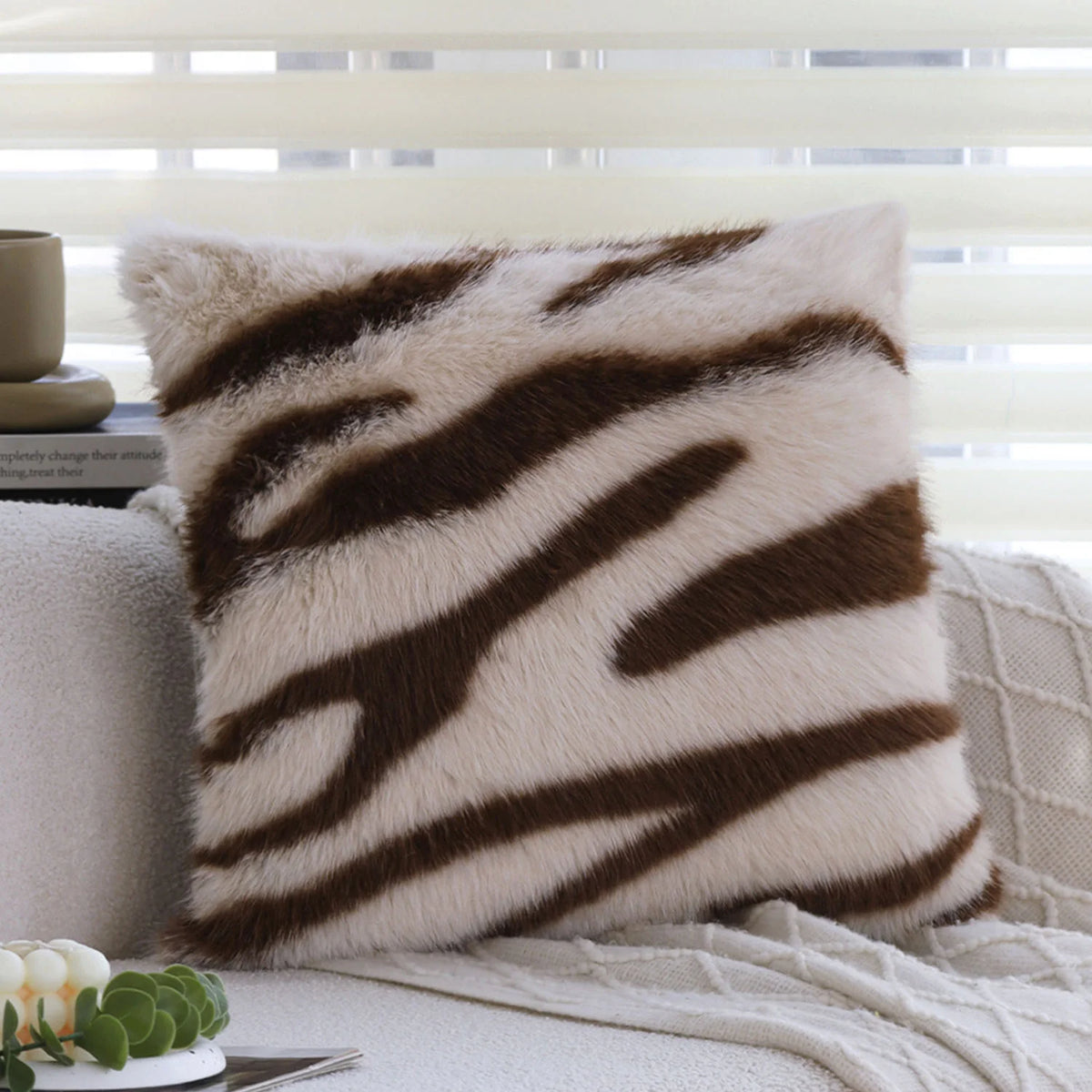 Throw Pillow Faux Fur Zebra Removable Cover
