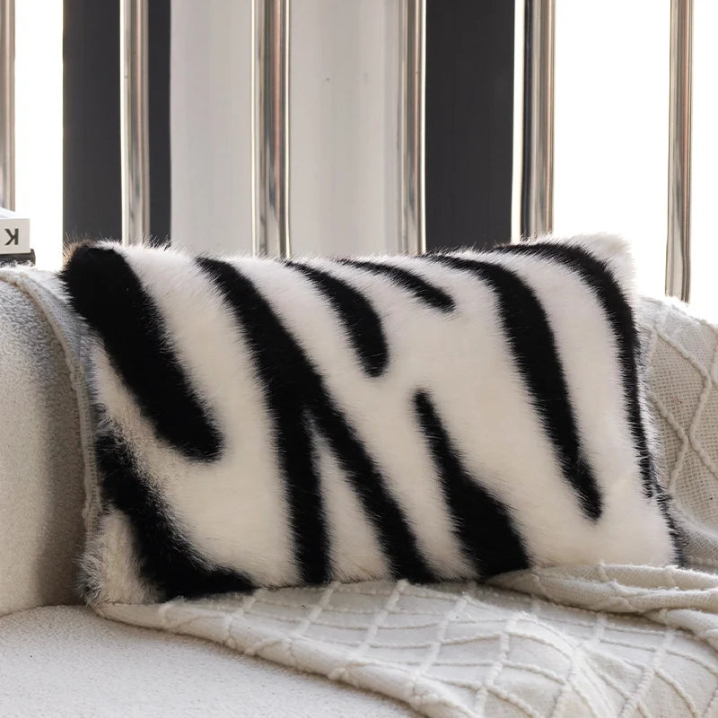Throw Pillow Faux Fur Zebra Removable Cover
