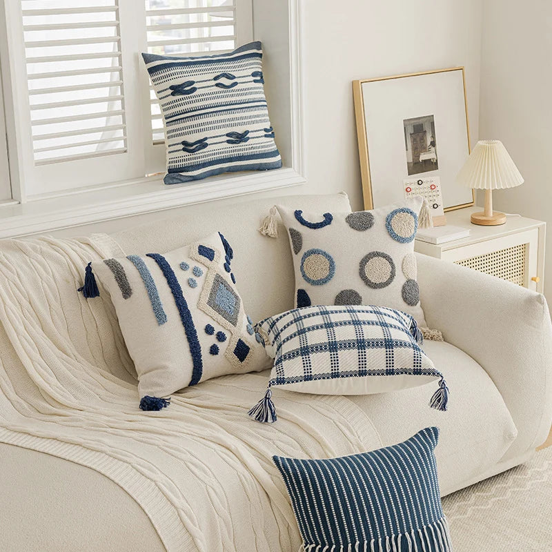 Throw Pillow Hand-Tufted Cotton-Blend Removable Cover