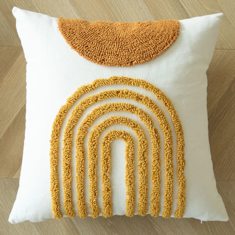 Throw Pillow Handcrafted Pom-Pom Tufted & Tassel Corners