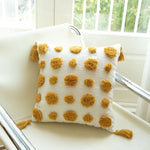 Throw Pillow Handcrafted Pom-Pom Tufted & Tassel Corners