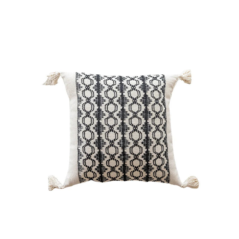 Throw Pillow Handwoven Cotton Textured Diamond Tassel Corners