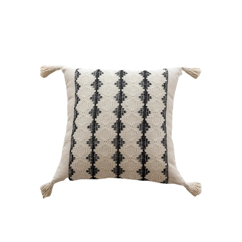 Throw Pillow Handwoven Cotton Textured Diamond Tassel Corners