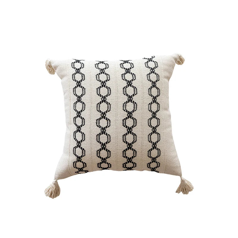 Throw Pillow Handwoven Cotton Textured Diamond Tassel Corners