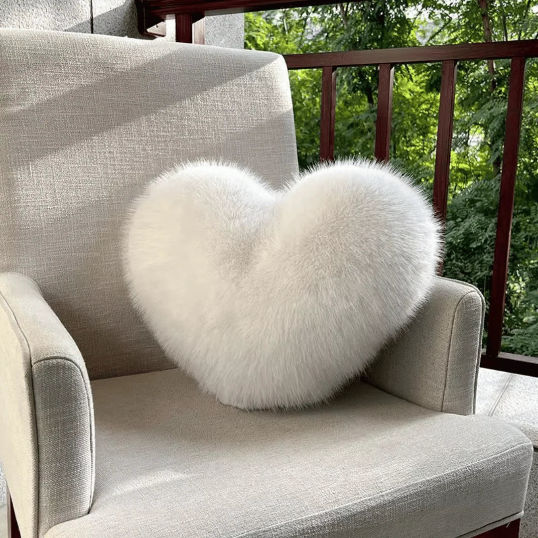 Throw Pillow Heart-Shaped Plush Faux Fur Machine Washable