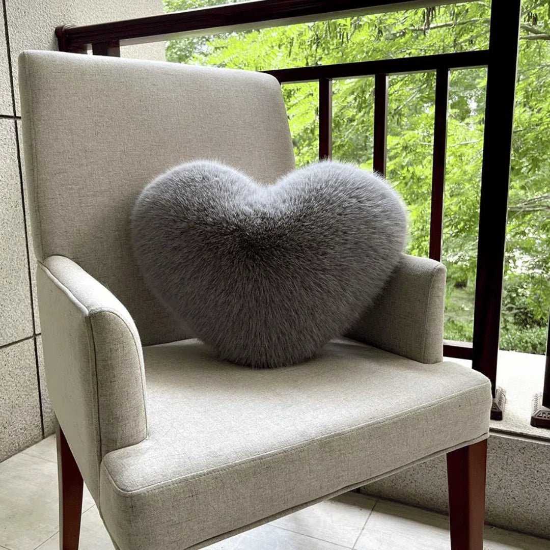 Throw Pillow Heart-Shaped Plush Faux Fur Machine Washable