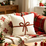 Throw Pillow High-Pile Polyester Embroidered Bow Removable Cover