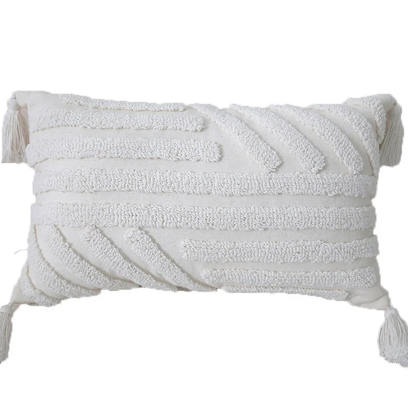 Throw Pillow High-Relief Tufted Cotton Removable Cover Corner Tassels