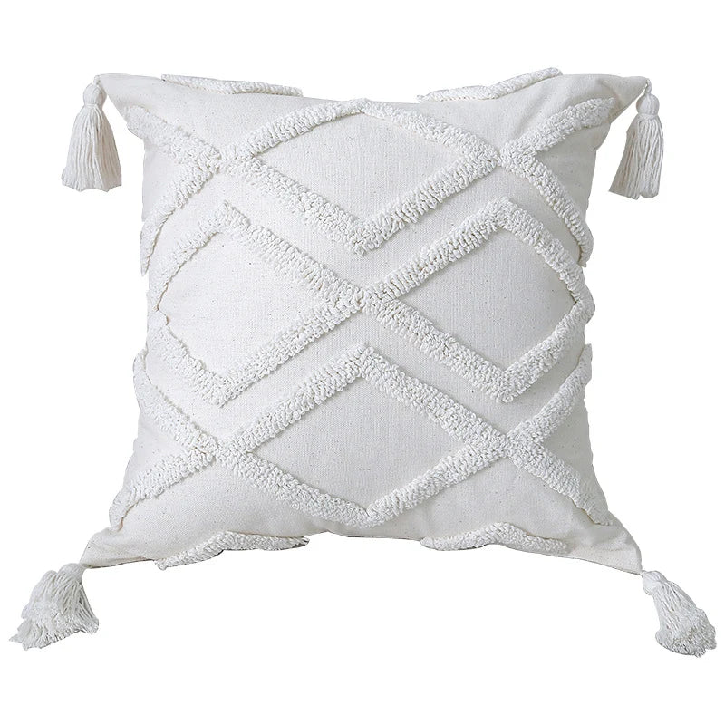 Throw Pillow High-Relief Tufted Cotton Removable Cover Corner Tassels