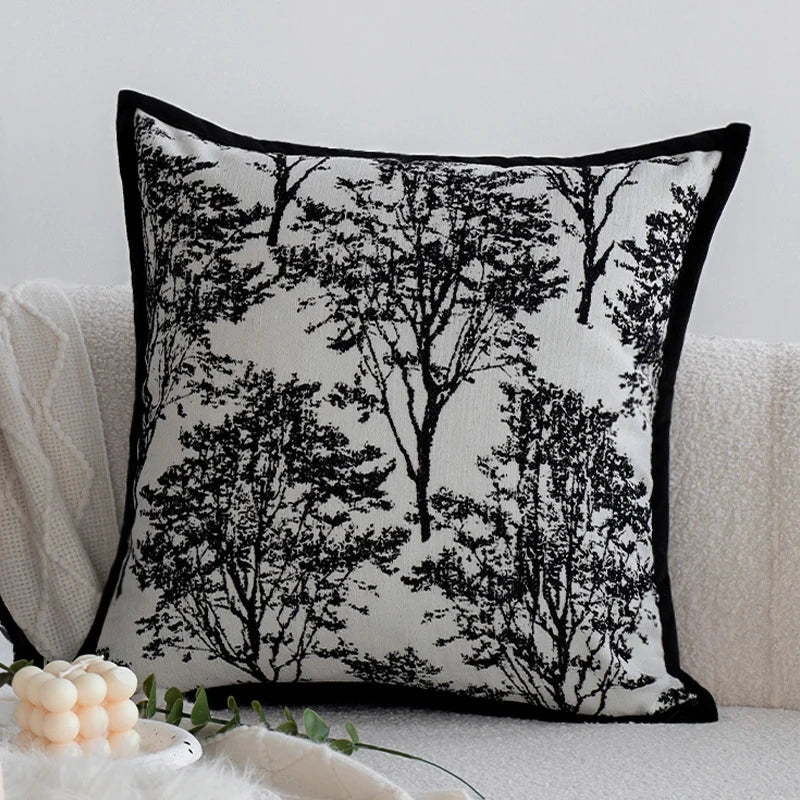 Throw Pillow Jacquard Tree Motif Removable Cover