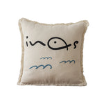 Throw Pillow Linen-Blend Embroidered Coastal 18 Inch