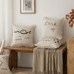 Throw Pillow Linen-Blend Embroidered Coastal 18 Inch