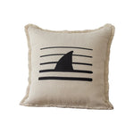 Throw Pillow Linen-Blend Embroidered Coastal 18 Inch