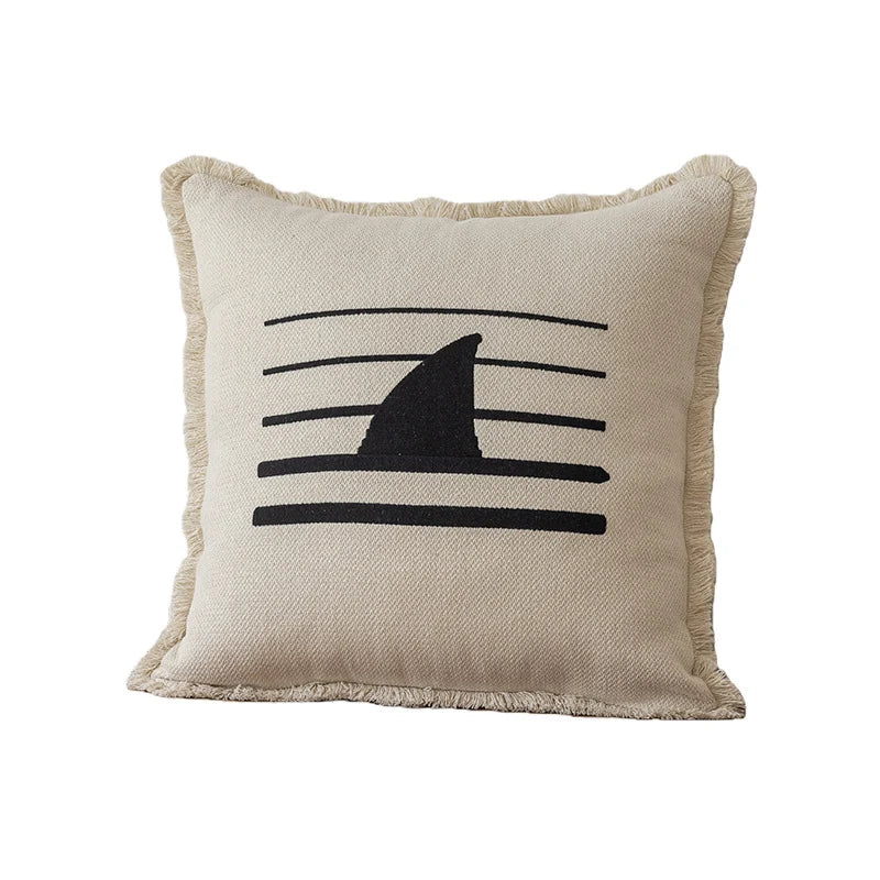 Throw Pillow Linen-Blend Embroidered Coastal 18 Inch
