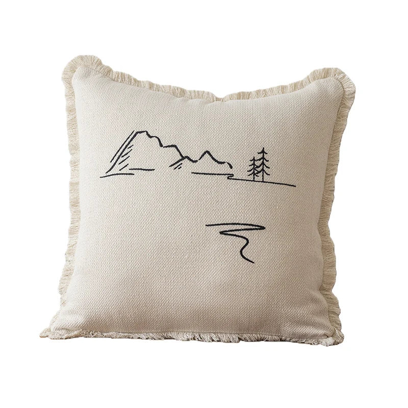 Throw Pillow Linen-Blend Embroidered Coastal 18 Inch