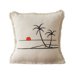 Throw Pillow Linen-Blend Embroidered Coastal 18 Inch