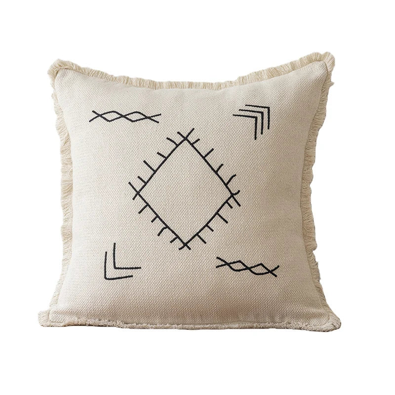 Throw Pillow Linen-Blend Embroidered Coastal 18 Inch