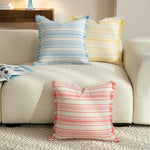 Throw Pillow Linen-Look Striped Fringed