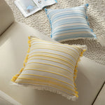 Throw Pillow Linen-Look Striped Fringed