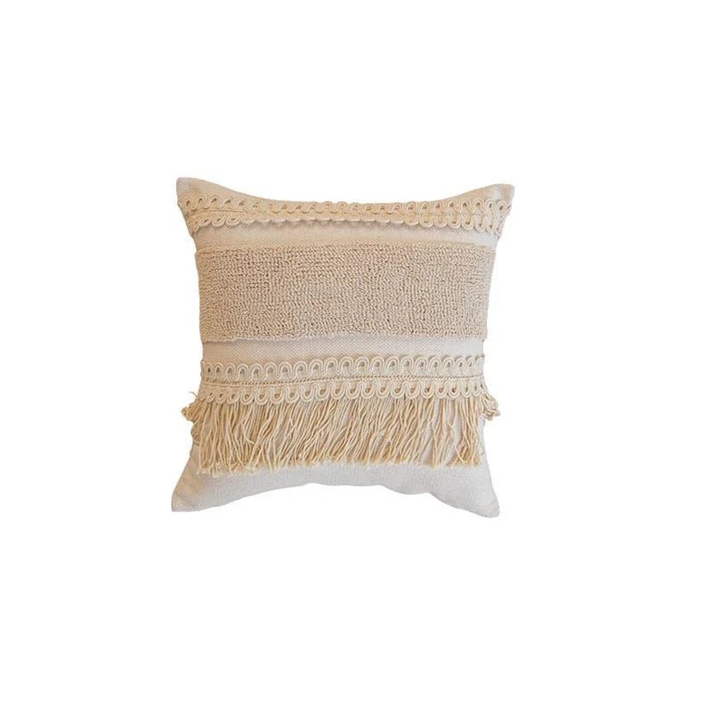 Throw Pillow Macramé Trim & Fringe Removable Cover