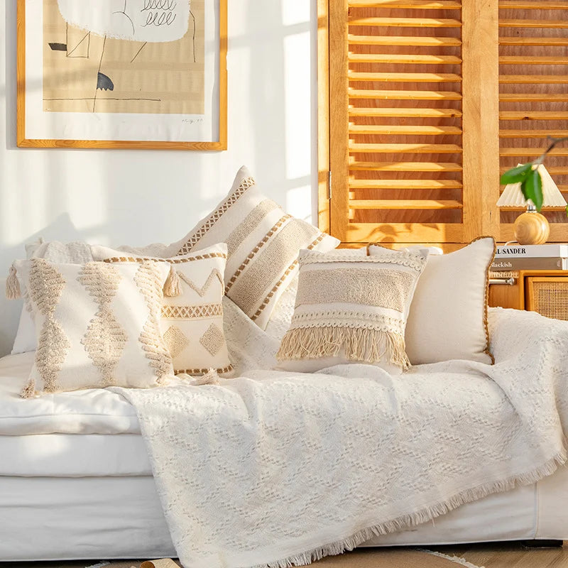 Throw Pillow Macramé Trim & Fringe Removable Cover
