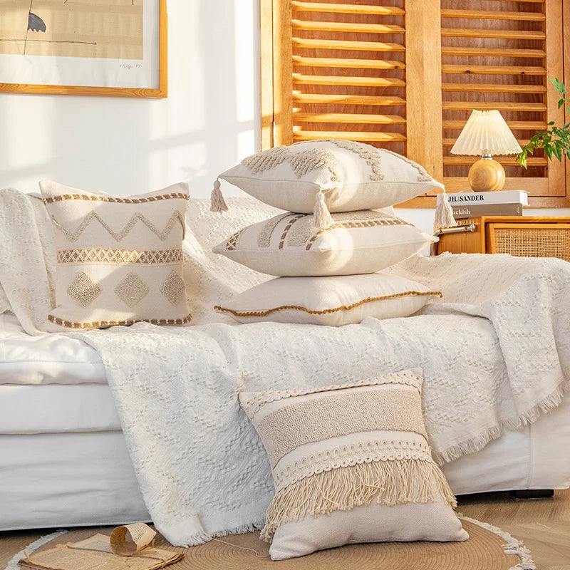 Throw Pillow Macramé Trim & Fringe Removable Cover