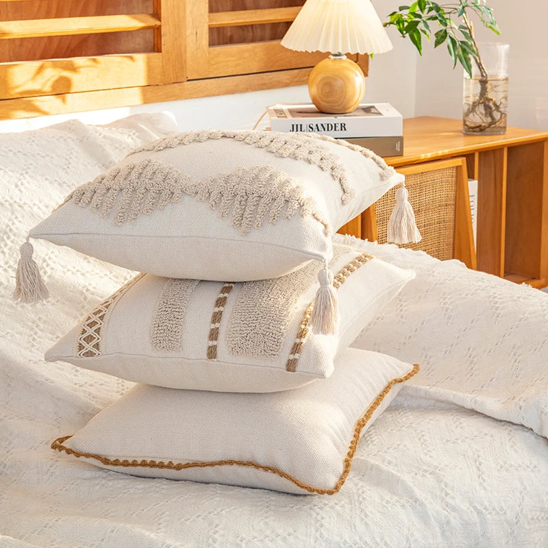 Throw Pillow Macramé Trim & Fringe Removable Cover