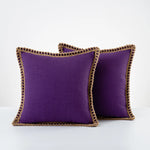 Throw Pillow Pair Linen-Look Braided Fringe Plush Fill