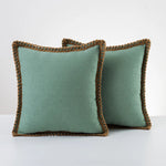 Throw Pillow Pair Linen-Look Braided Fringe Plush Fill