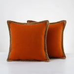 Throw Pillow Pair Linen-Look Braided Fringe Plush Fill