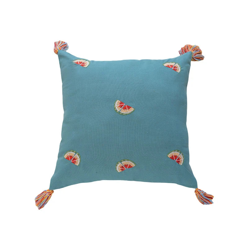 Throw Pillow Pineapple Embroidery & Multicolor Tassels