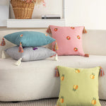 Throw Pillow Pineapple Embroidery & Multicolor Tassels