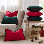 Throw Pillow Plush Velvet Contrast Piped Edge Removable Insert