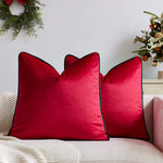 Throw Pillow Plush Velvet Contrast Piped Edge Removable Insert