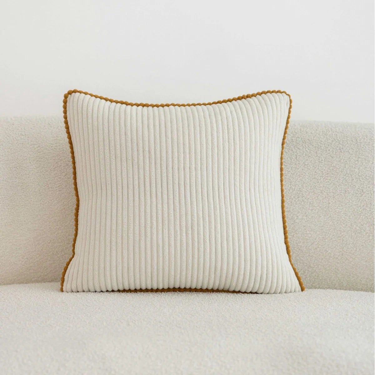 Throw Pillow Ribbed Corduroy Scalloped Edge Hidden Zipper