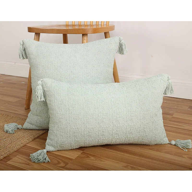 Throw Pillow Set Chenille Texture Tassels Removable Covers