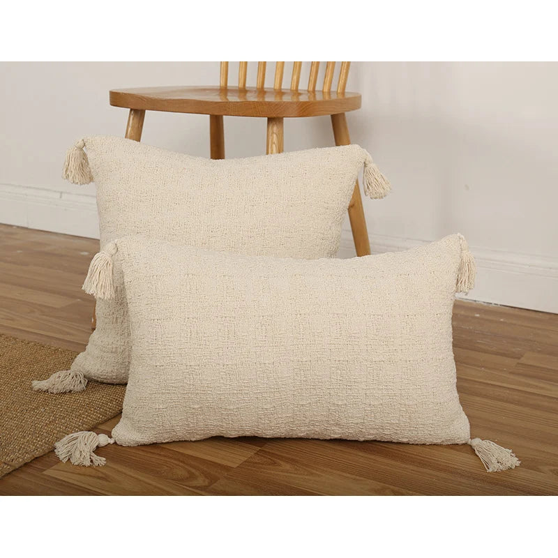 Throw Pillow Set Chenille Texture Tassels Removable Covers